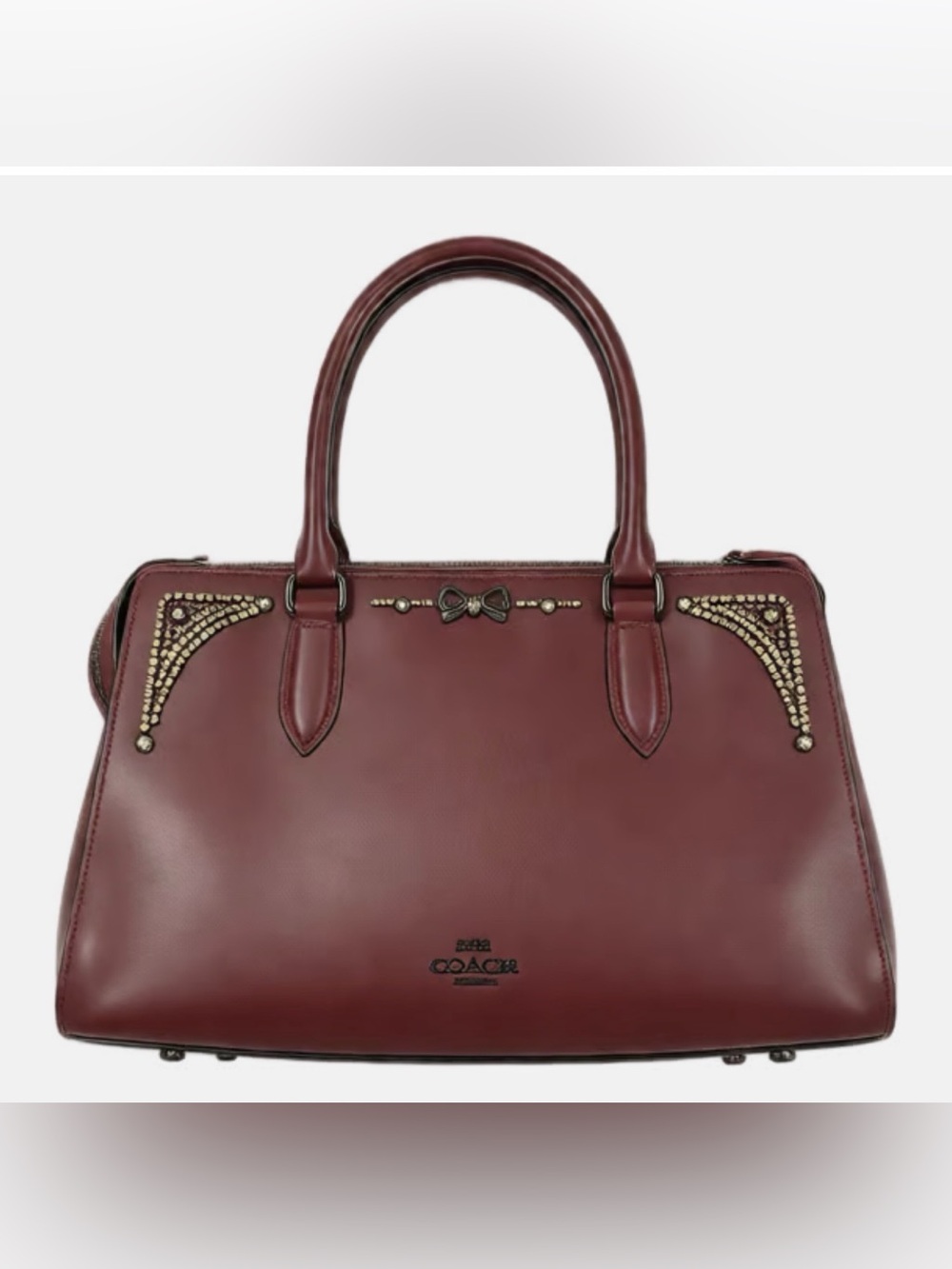 Coach Maroon Leather Satchel with Stud and Bow Accents